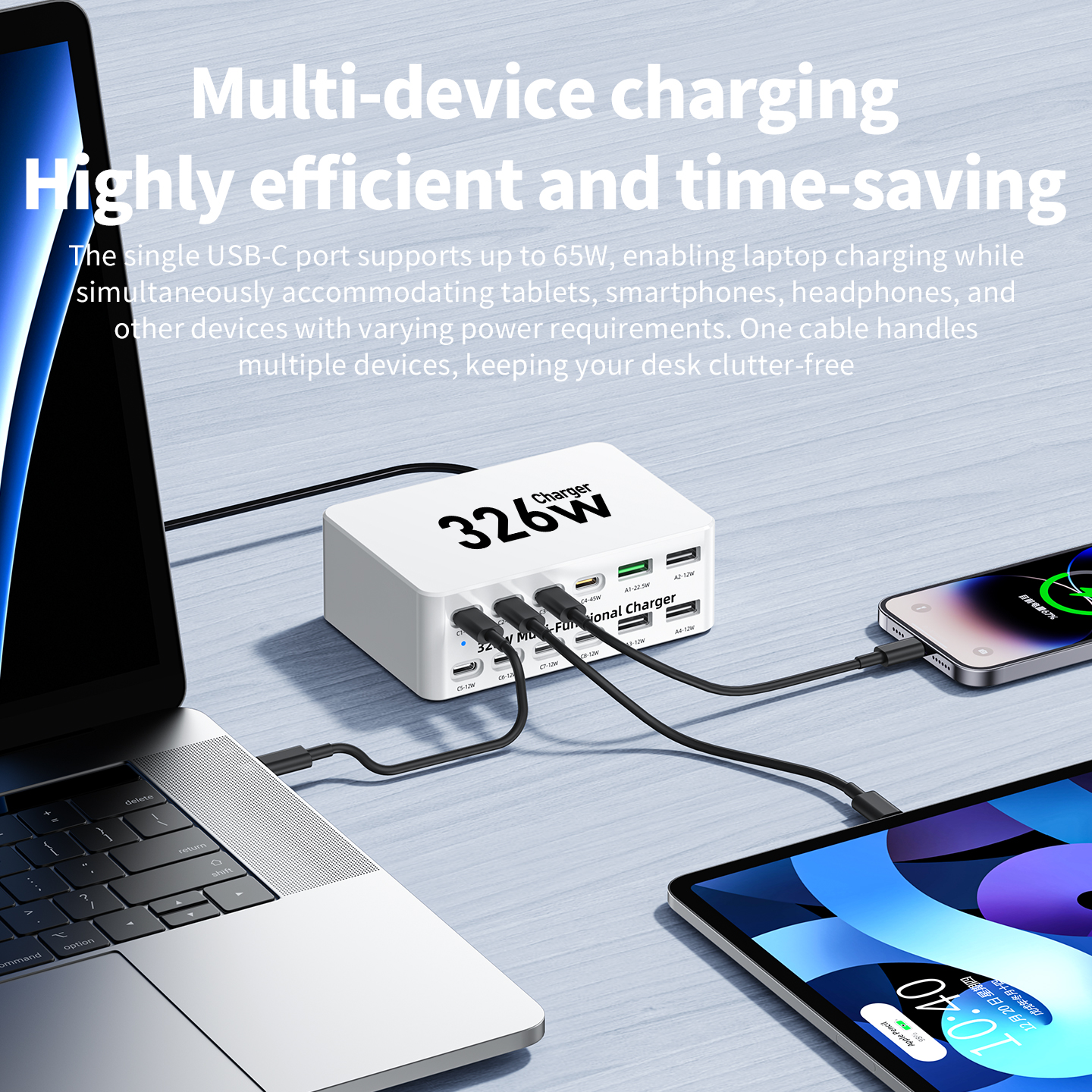 Nabíjačka stanice OEM WLX-818E, 326W, 3,25A, 4 x USB-A - 8 x USB-C, biela