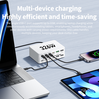 Nabíjačka stanice OEM WLX-818E, 326W, 3,25A, 4 x USB-A - 8 x USB-C, biela