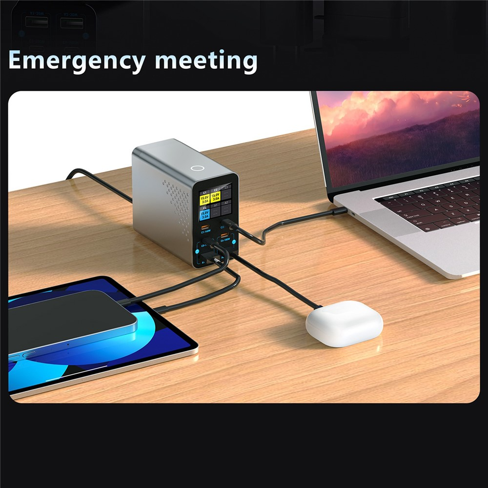 Nabíjačka stanice OEM WLX-G3, 140W, 5A, 2 x USB-A - 4 x USB-C, Sivá