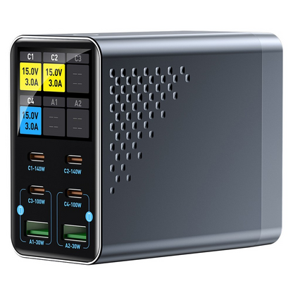 Nabíjačka stanice OEM WLX-G3, 140W, 5A, 2 x USB-A - 4 x USB-C, Sivá