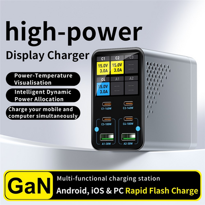 Nabíjačka stanice OEM WLX-G3, 140W, 5A, 2 x USB-A - 4 x USB-C, Sivá