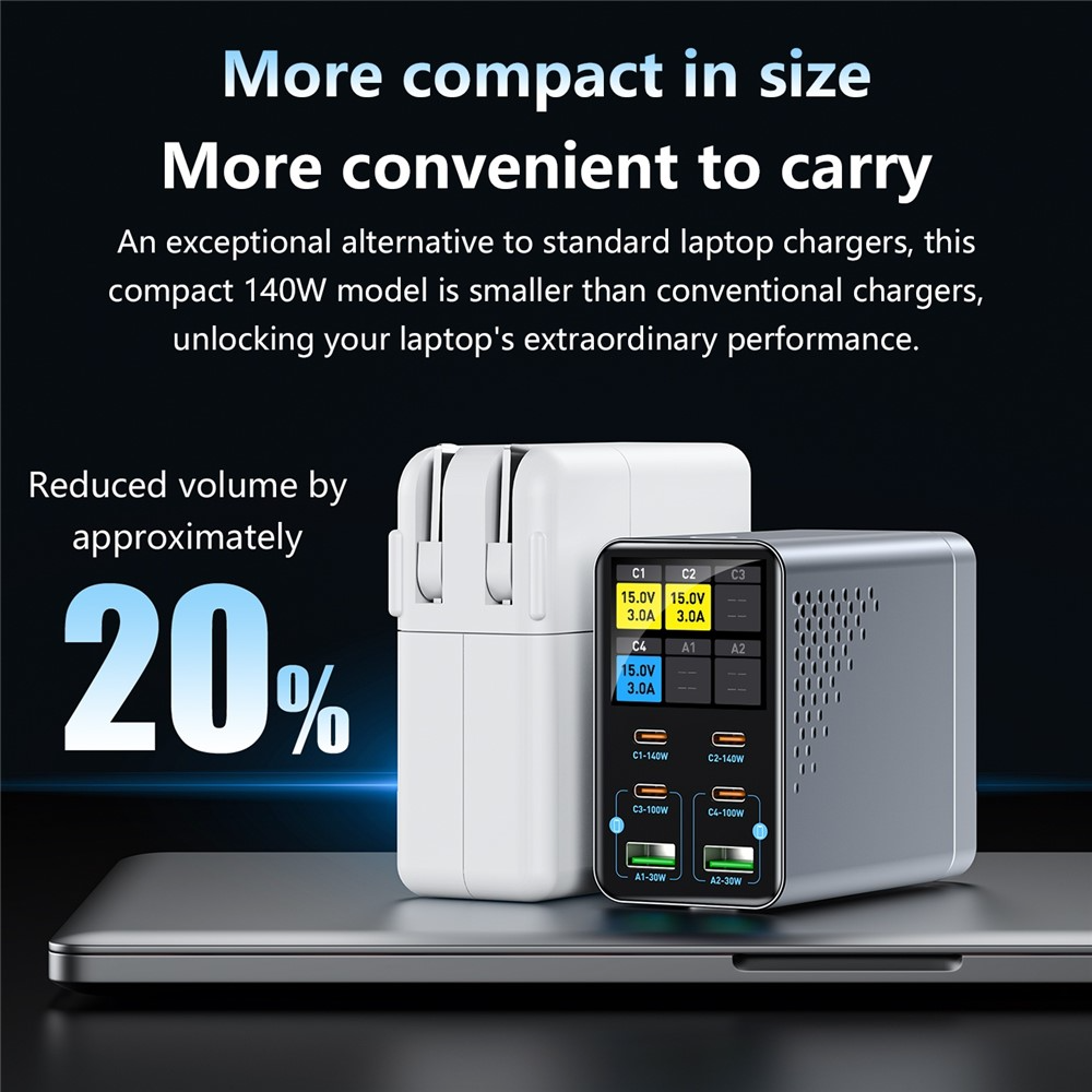 Nabíjačka stanice OEM WLX-G3, 140W, 5A, 2 x USB-A - 4 x USB-C, Sivá