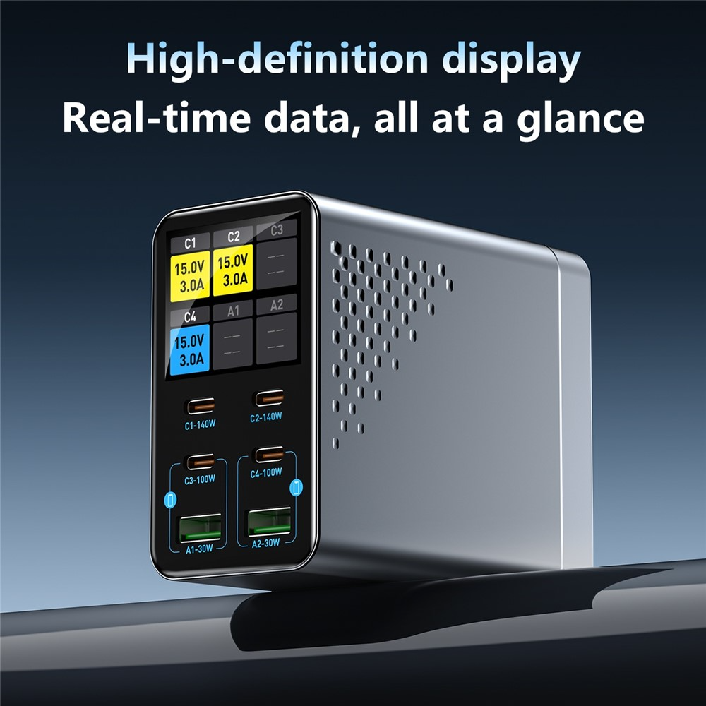 Nabíjačka stanice OEM WLX-G3, 140W, 5A, 2 x USB-A - 4 x USB-C, Sivá