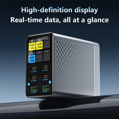 Nabíjačka stanice OEM WLX-G3, 140W, 5A, 2 x USB-A - 4 x USB-C, Sivá