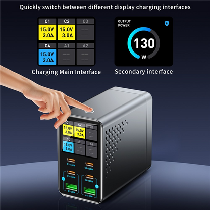 Nabíjačka stanice OEM WLX-G3, 140W, 5A, 2 x USB-A - 4 x USB-C, Sivá