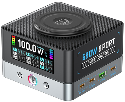 Nabíjačka stanice OEM WLX-R8A QI, 140W, 5A, 2 x USB-A - 6 x USB-C, Sivá