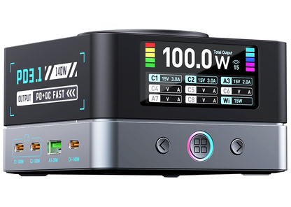 Nabíjačka stanice OEM WLX-R8A QI, 140W, 5A, 2 x USB-A - 6 x USB-C, Sivá