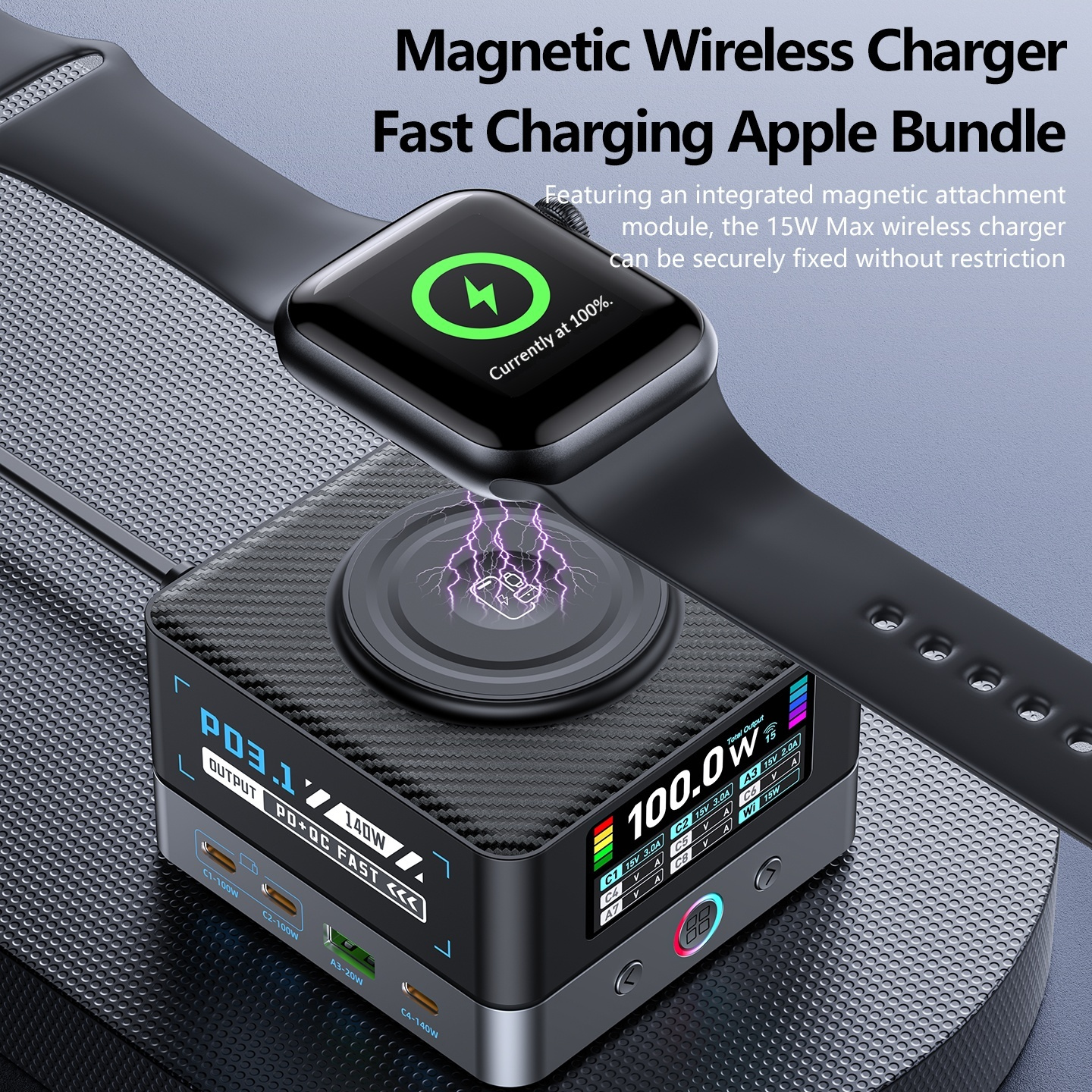 Nabíjačka stanice OEM WLX-R8A QI, 140W, 5A, 2 x USB-A - 6 x USB-C, Sivá