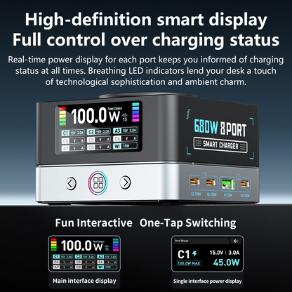 Nabíjačka stanice OEM WLX-R8A QI, 140W, 5A, 2 x USB-A - 6 x USB-C, Sivá