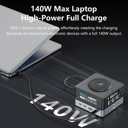 Nabíjačka stanice OEM WLX-R8A QI, 140W, 5A, 2 x USB-A - 6 x USB-C, Sivá
