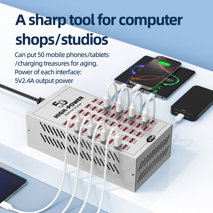 Nabíjačka stanice OEM WLX-T2A, 200W, 2.4A, 50 x USB-A, Strieborná