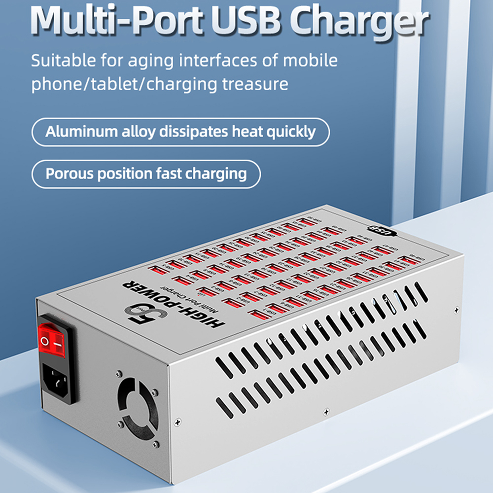 Nabíjačka stanice OEM WLX-T2A, 200W, 2.4A, 50 x USB-A, Strieborná