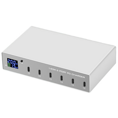 Nabíjačka stanice OEM WLX-X6P, 140W, 3A, 6 x USB-C, Strieborná