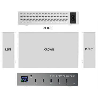 Nabíjačka stanice OEM WLX-X6P, 140W, 3A, 6 x USB-C, Strieborná