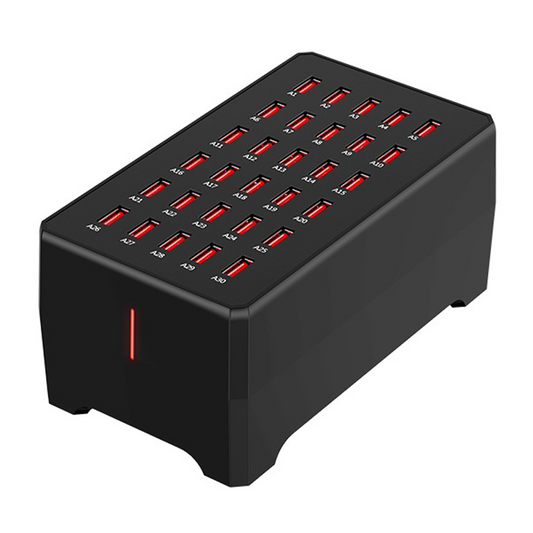 Nabíjačka stanice OEM WT-268, 150W, 2.4A, 30 x USB-A, Čierna