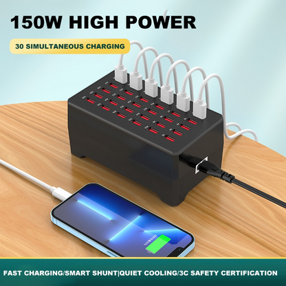 Nabíjačka stanice OEM WT-268, 150W, 2.4A, 30 x USB-A, Čierna