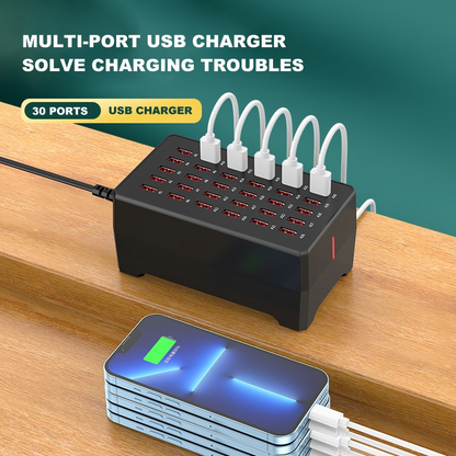 Nabíjačka stanice OEM WT-268, 150W, 2.4A, 30 x USB-A, Čierna
