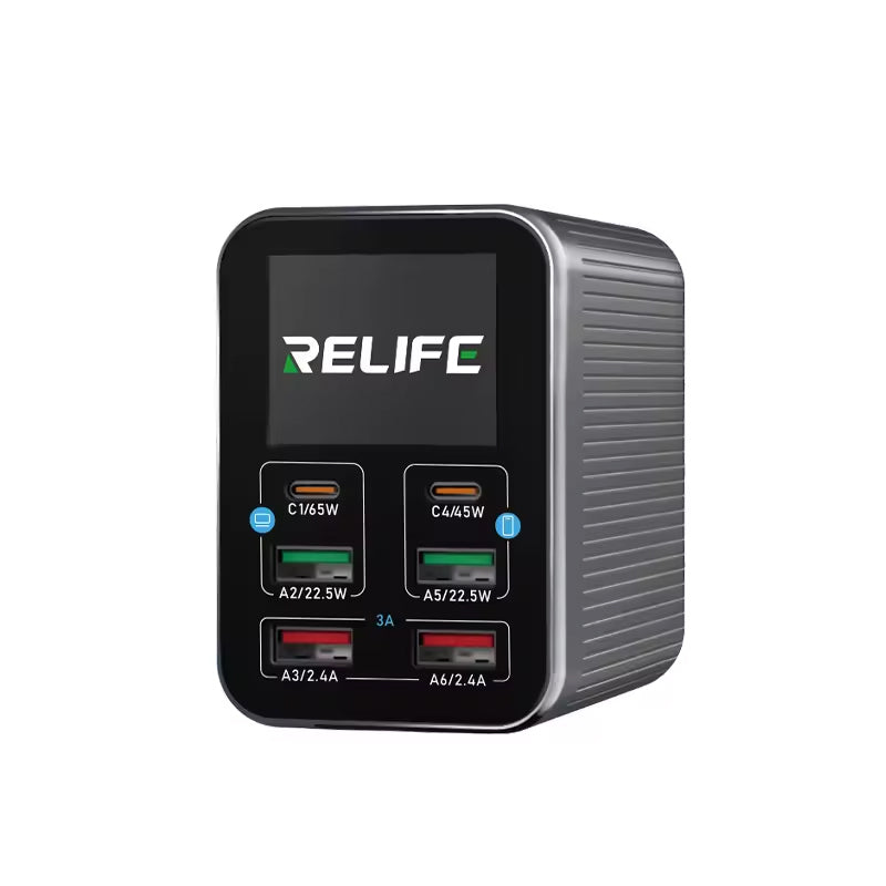 Nabíjačka Stanica Relife Q4, 72W, 5A, 2 x USB-C - 4 x USB-A, Sivá