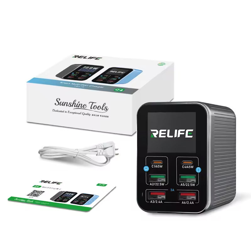 Nabíjačka Stanica Relife Q4, 72W, 5A, 2 x USB-C - 4 x USB-A, Sivá