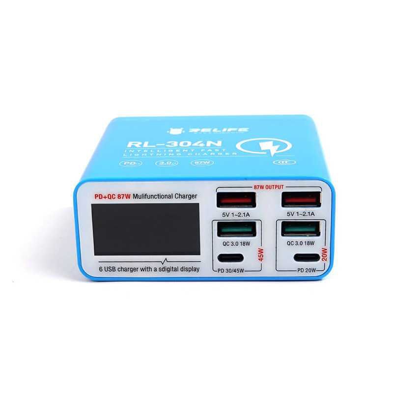 Nabíjačka Stanica Relife RL-304N, 87W, 3A, 2 x USB-C - 4 x USB-A, Modrá