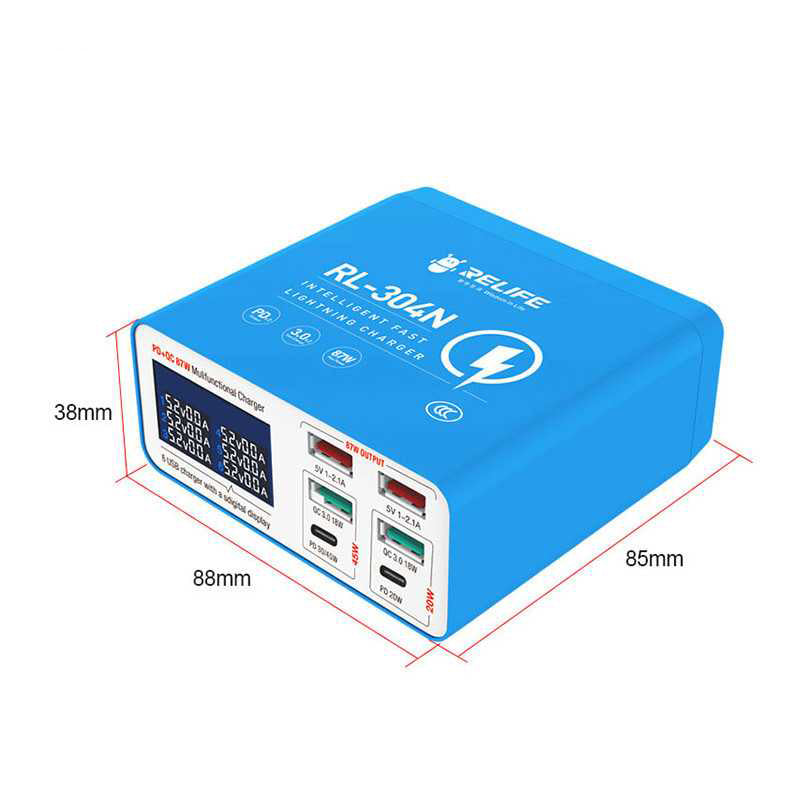 Nabíjačka Stanica Relife RL-304N, 87W, 3A, 2 x USB-C - 4 x USB-A, Modrá