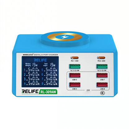 Nabíjací stanica Relife RL-309AW, 100W, 5A, 2 x USB-C - 6 x USB-A, Modrá