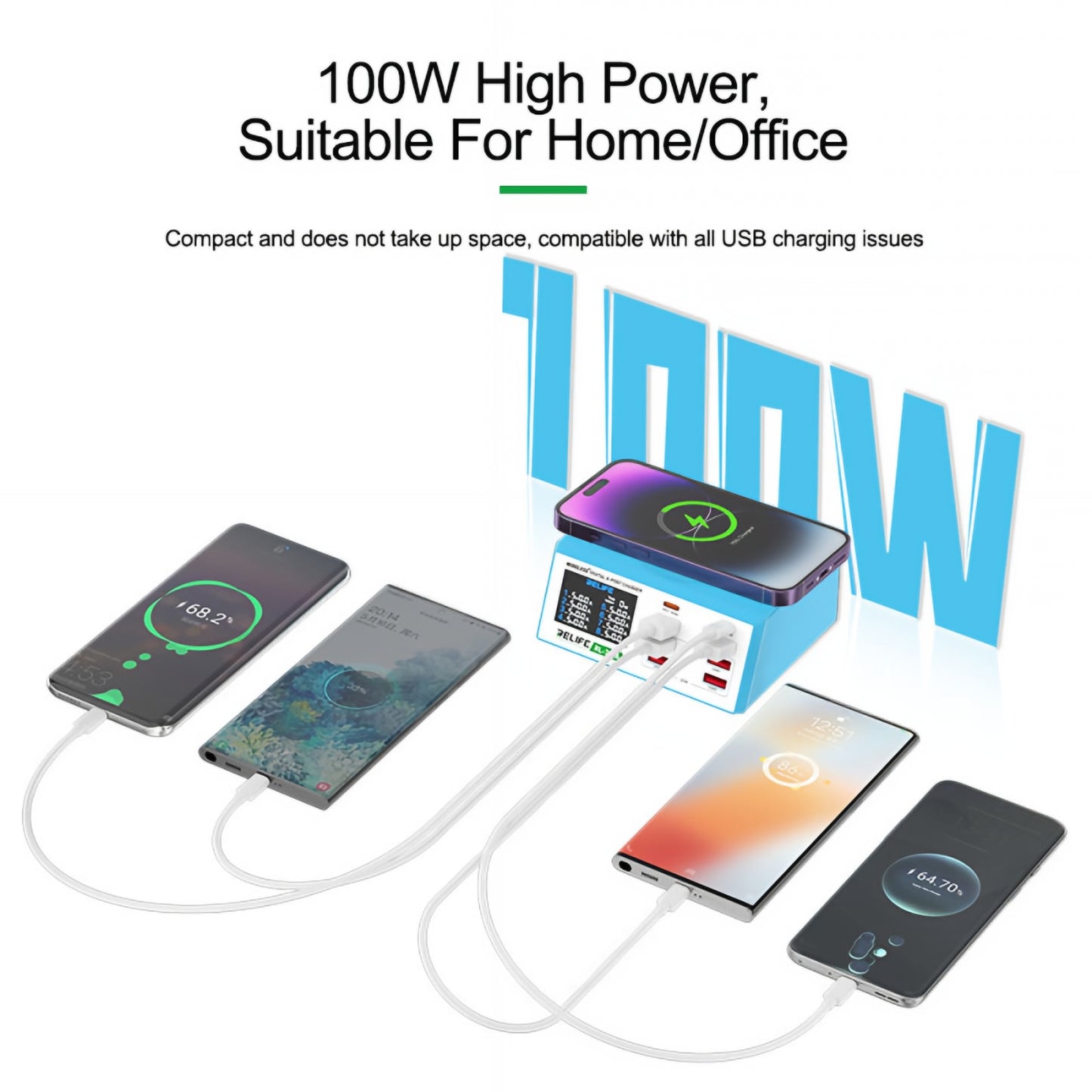 Nabíjací stanica Relife RL-309AW, 100W, 5A, 2 x USB-C - 6 x USB-A, Modrá