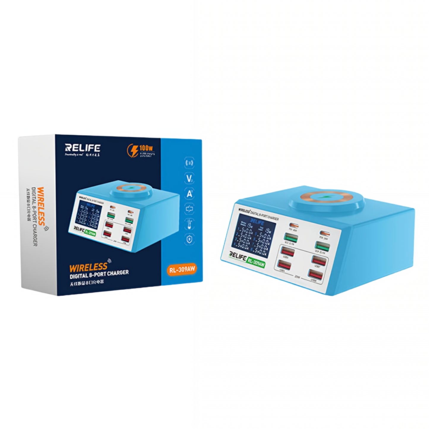 Nabíjací stanica Relife RL-309AW, 100W, 5A, 2 x USB-C - 6 x USB-A, Modrá