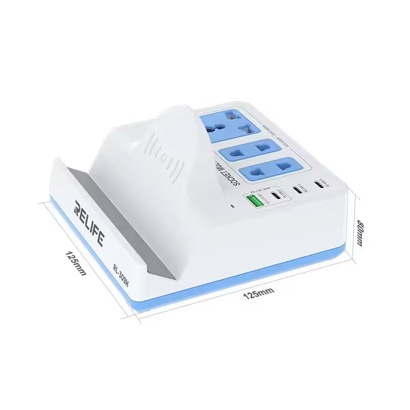 Nabíjačka stanica Relife RL-309H QI, 72W, 1 x USB-A - 3 x USB-C, biela