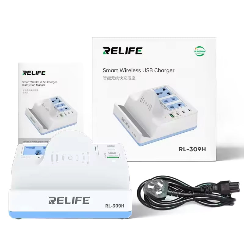 Nabíjačka stanica Relife RL-309H QI, 72W, 1 x USB-A - 3 x USB-C, biela