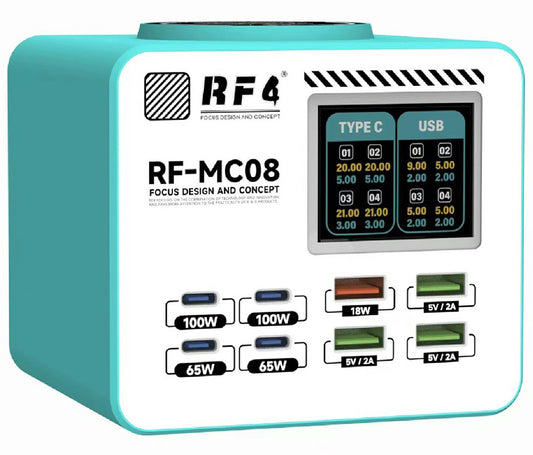 Nabíjačka Stanice RF4 RF-MC08, 150W, 5A, 4 x USB-A - 4 x USB-C, Tyrkysová