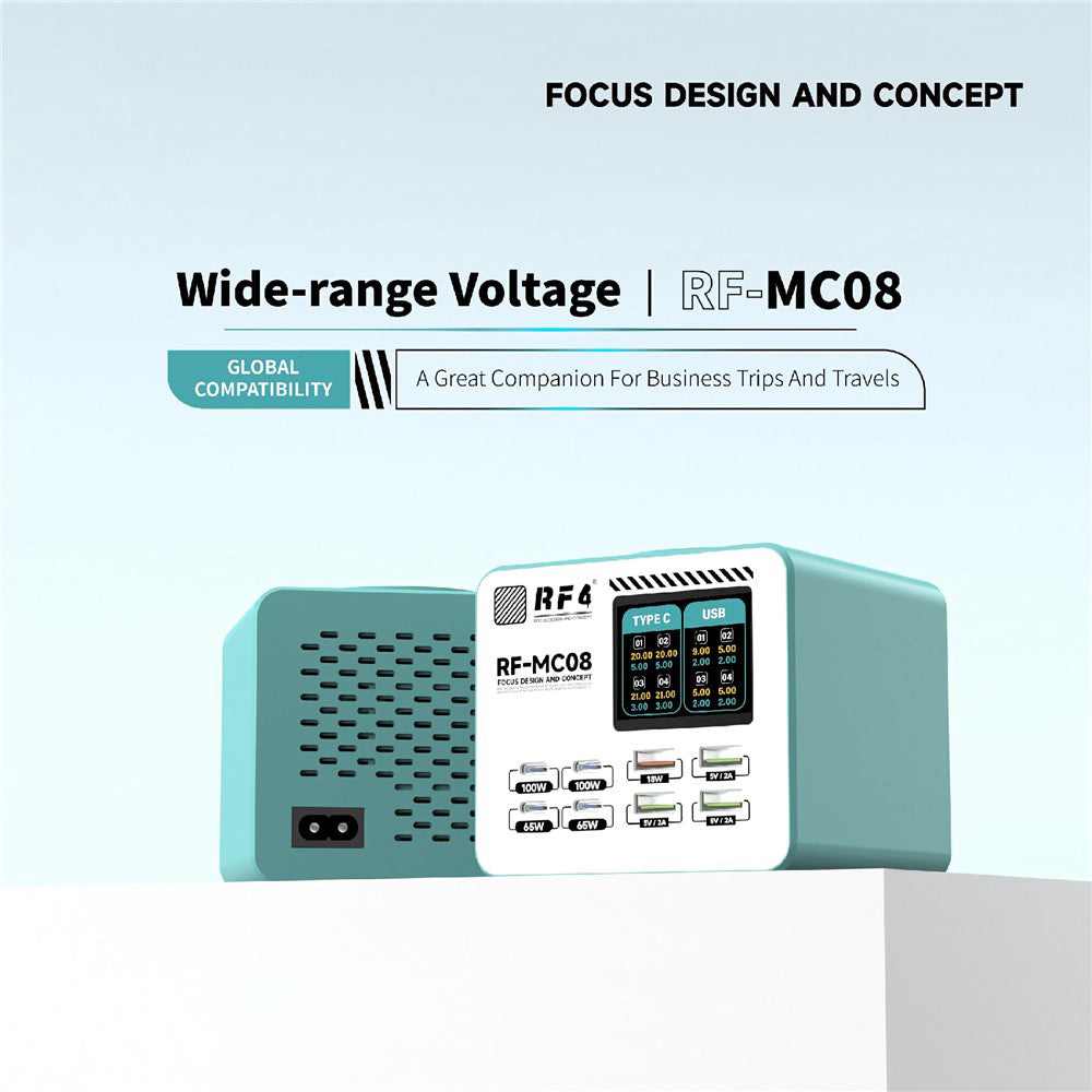 Nabíjačka Stanice RF4 RF-MC08, 150W, 5A, 4 x USB-A - 4 x USB-C, Tyrkysová