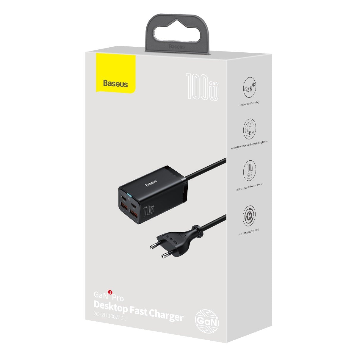 Nabíjačka Stanica USB-C Baseus GaN3 Pro, 100W, 5A, 2 x USB-A - 2 x USB-C, Čierna, Znovu zapečatená CCGP000101