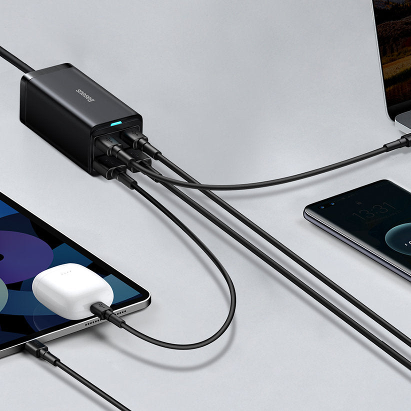 Nabíjačka Stanica USB-C Baseus GaN3 Pro, 100W, 5A, 2 x USB-A - 2 x USB-C, Čierna, Znovu zapečatená CCGP000101