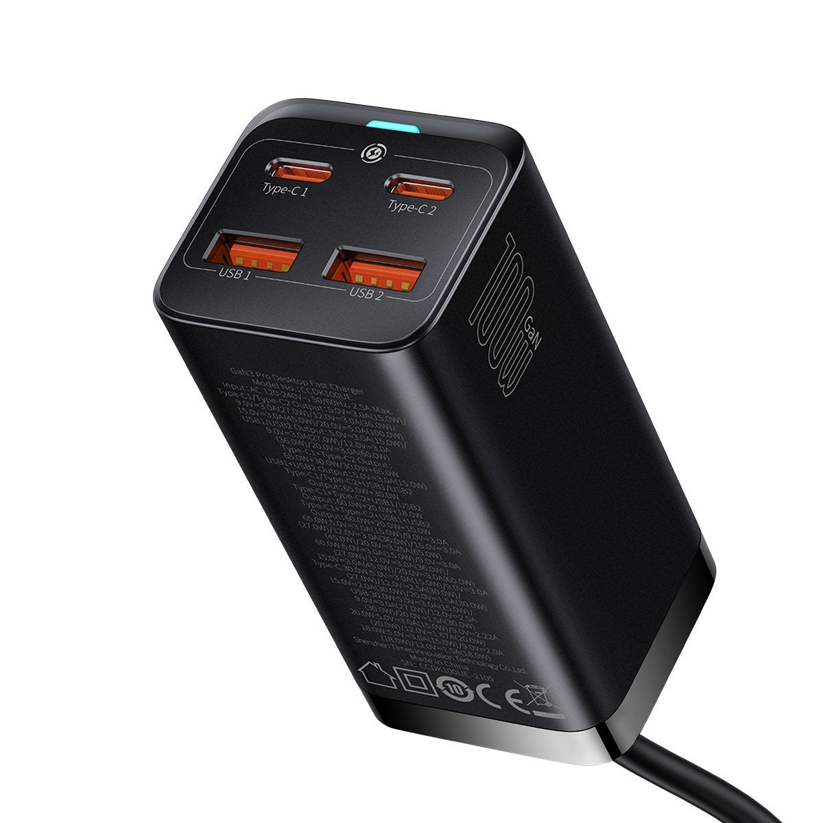Nabíjačka Stanica USB-C Baseus GaN3 Pro, 100W, 5A, 2 x USB-A - 2 x USB-C, Čierna, Znovu zapečatená CCGP000101