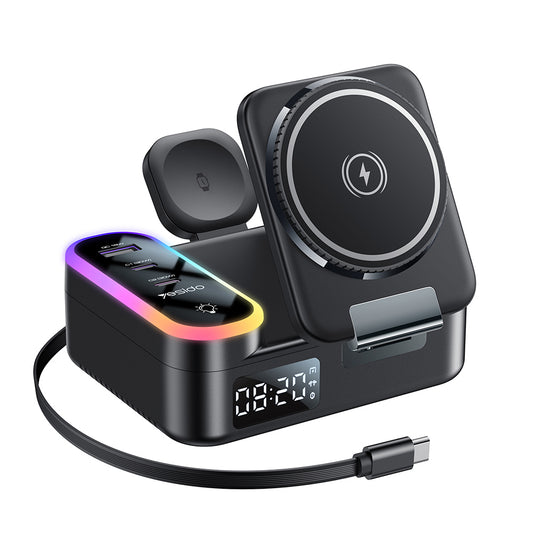 Nabíjačka stanica Yesido DS38 Display QI 3v1, 65W, 3A, 1 x USB-A - 2 x USB-C, Čierna