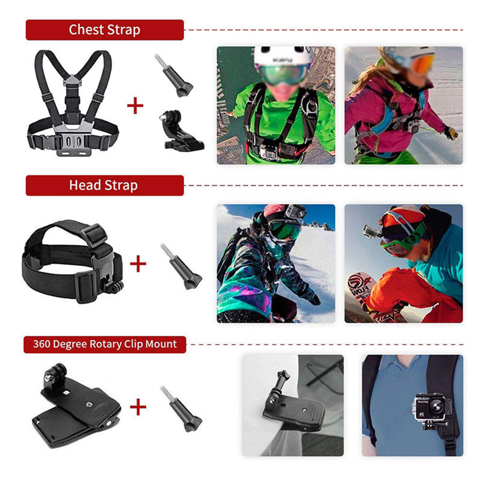 Sada príslušenstva pre športovú kameru Techsuit SA15 pre GoPro / SJCAM Series, 15v1, Čierna