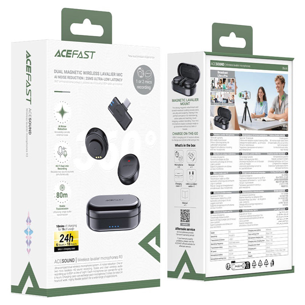 Lavaliera Acefast R3, USB-C, Sada 2 kusy, Čierna