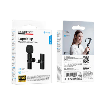 Lavalierový mikrofón Borofone BFK16 Winner, USB-C, čierny