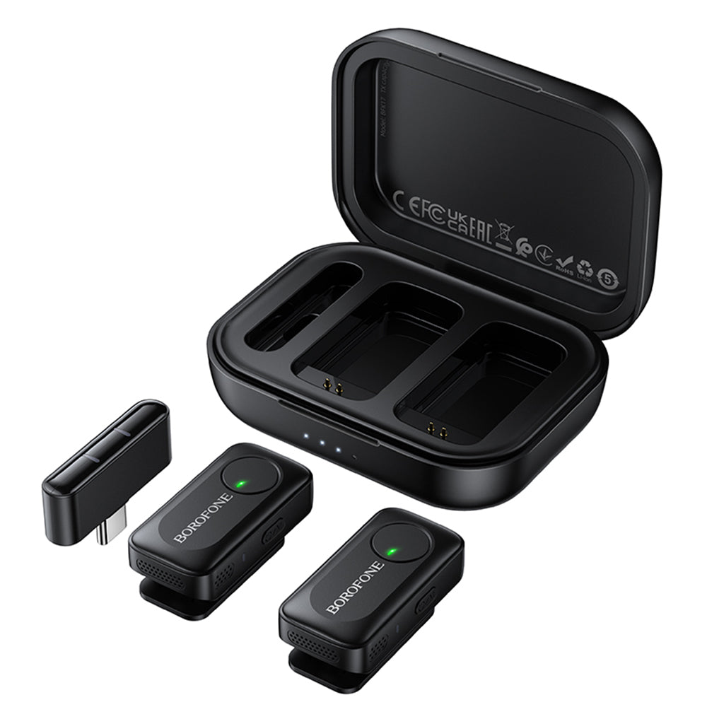 Lavalierový mikrofón Borofone BFK17 Lemai, USB-C, Sada 2 kusy, Čierna