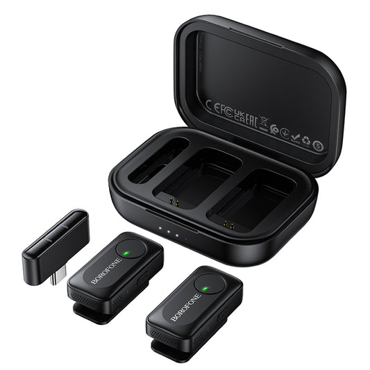 Lavalierový mikrofón Borofone BFK17 Lemai, USB-C, Sada 2 kusy, Čierna
