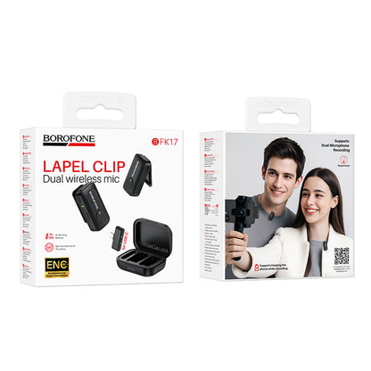 Lavalierový mikrofón Borofone BFK17 Lemai, USB-C, Sada 2 kusy, Čierna