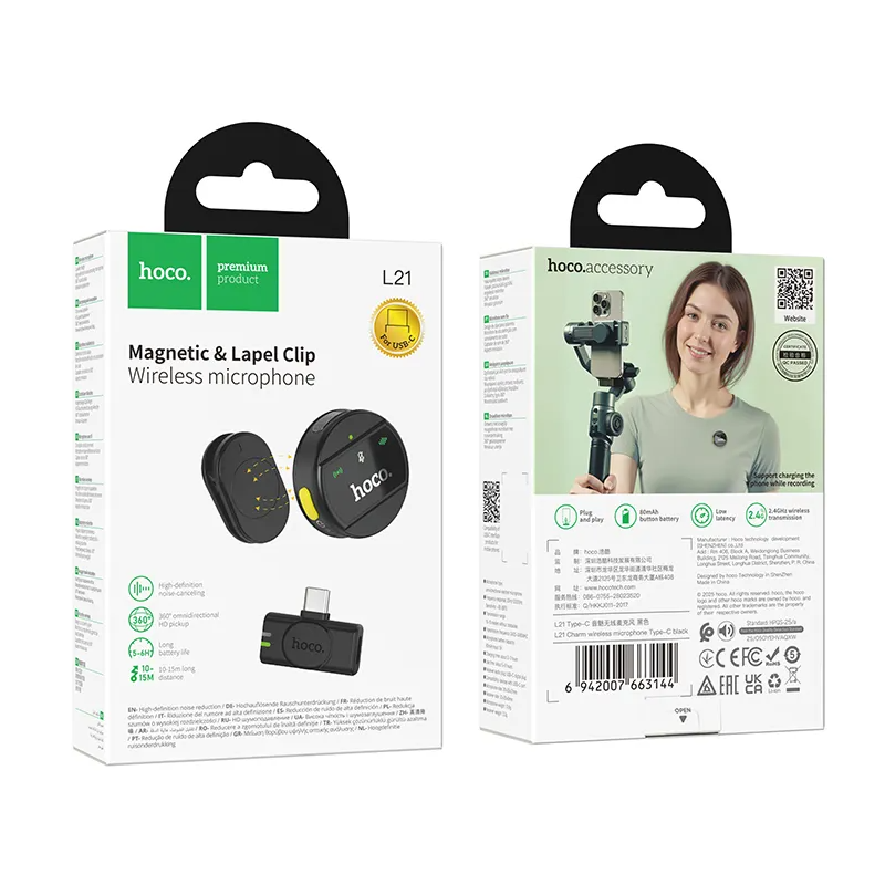 Lavaliera HOCO L21, USB-C, Čierna