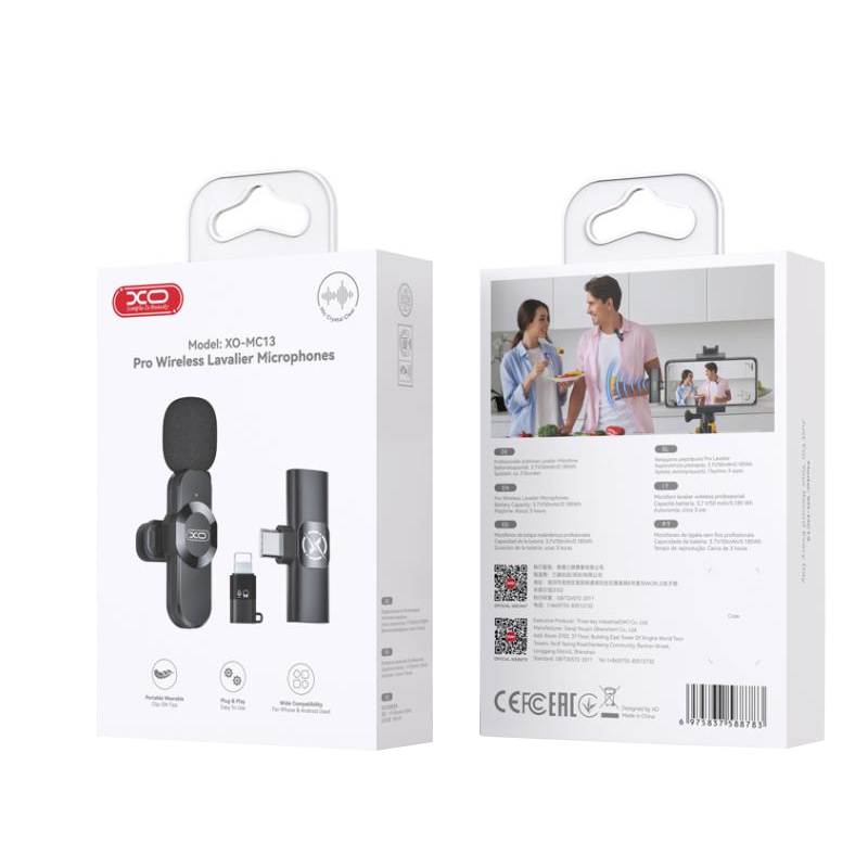 Lavaliera XO Design MC13, USB-C / Lightning, Čierna
