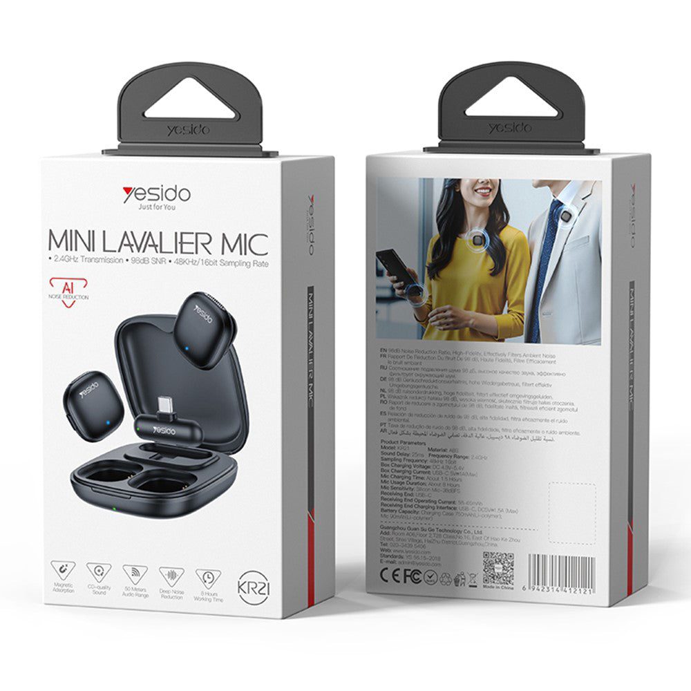 Lavaliera Yesido KR21, USB-C, Sada 2 kusy, Čierna