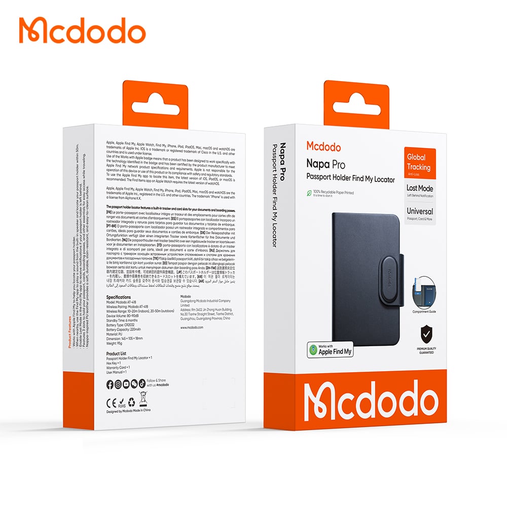 Mcdodo SmartTag Passport Napa Pro AT-4180 pre iOS Series, Čierna