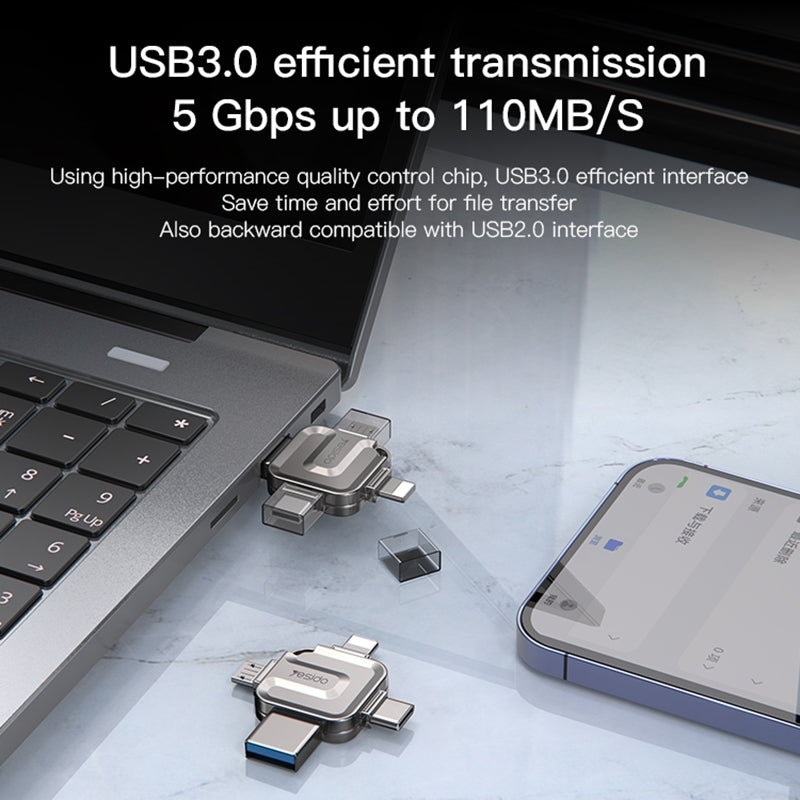 Externá pamäť USB-A 3.0 / Lightning / USB-C / microUSB Yesido FL15, 128Gb