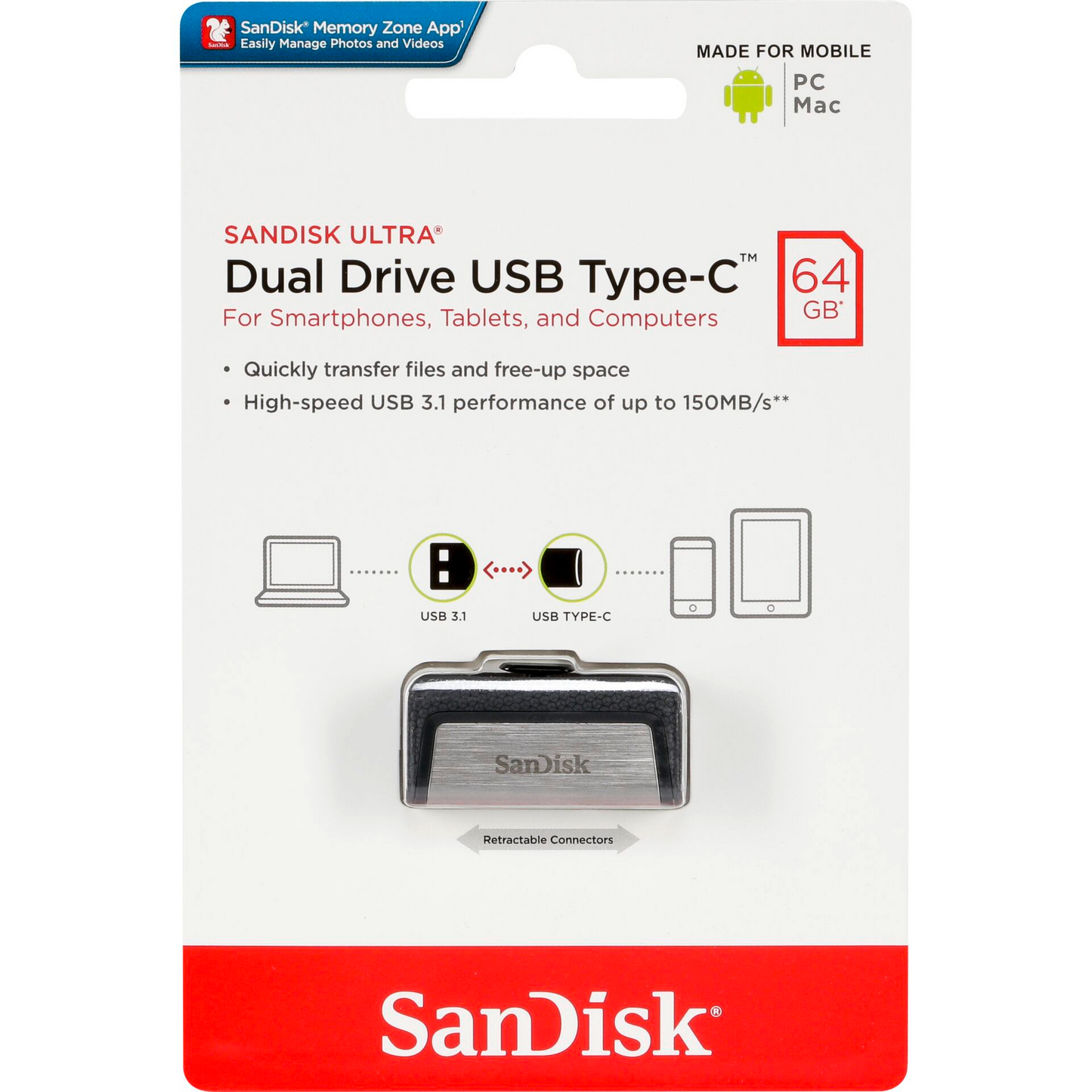 Externá pamäť USB-A 3.1 / USB-C SanDisk Ultra Dual Drive, 64Gb SDDDC2-064G-G46
