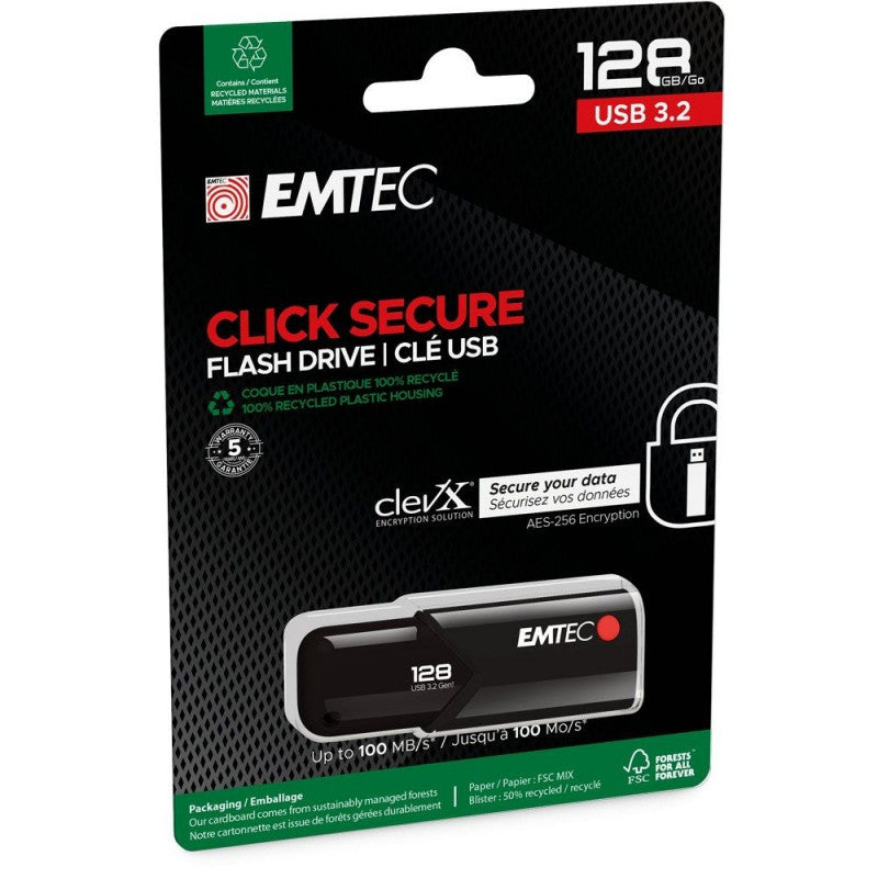 Externá pamäť USB-A 3.2 Emtec B120 Click Secure, 128Gb ECMMD128GB123