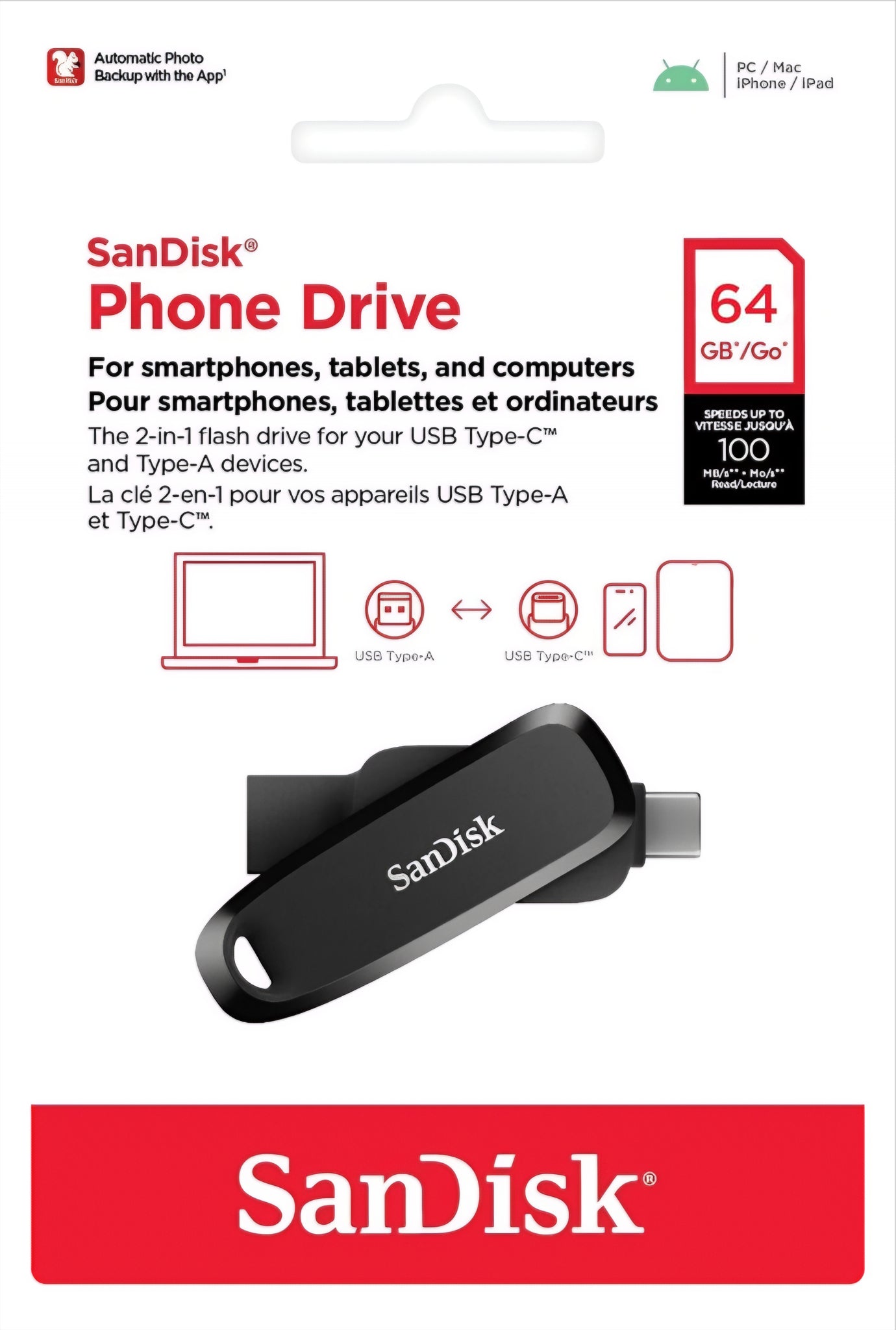 Externá pamäť USB-A 3.2 / USB-C SanDisk Phone Drive, 64Gb SDDDC6-064G-G46